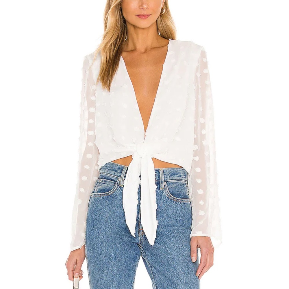 BCBGeneration Revolve Flocked Dot Chiffon Blouse Small